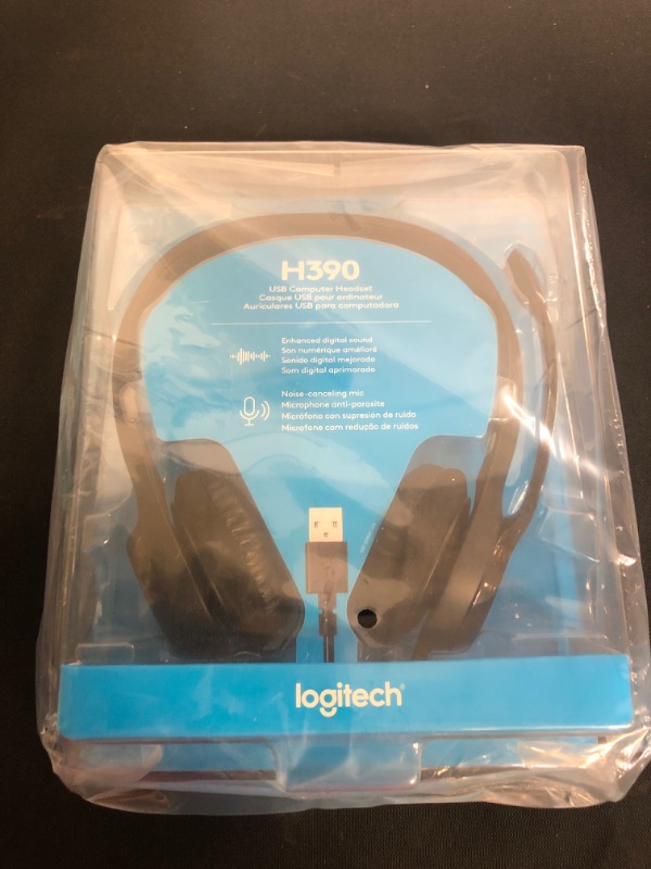 Photo 2 of Logitech H390 Wired Headset, Stereo Headphones with Noise-Cancelling Microphone, USB, In-Line Controls, PC/Mac/Laptop - Black
