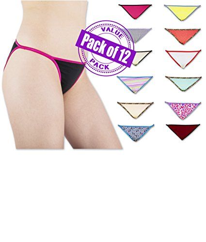 Photo 1 of Sexy Basics Womens 12 Pack String Bikini Briefs,Size Medium, Assorted PrintsM, COLOR AND PRINT MAY VARY 
 SIZE M