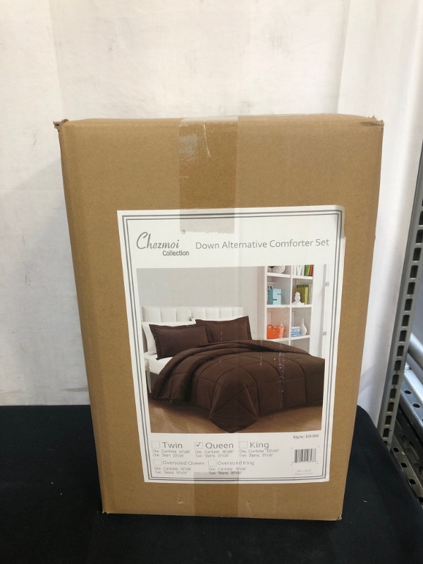 Photo 2 of Chezmoi Collection 3-Piece Down Alternative Comforter Set (Queen, Chocolate)
