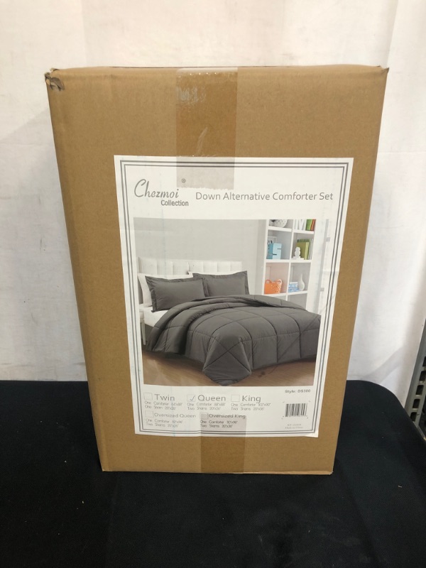 Photo 2 of Chezmoi Collection 3-Piece Down Alternative Comforter Set (Queen, Gray)
