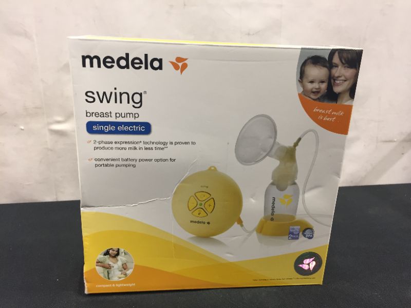 Photo 3 of Medela, Swing, Single Electric Breast Pump, Compact and Lightweight Motor, 2-Phase Expression Technology, Convenient AC Adaptor or Battery Power, Single Pumping Kit, Easy to Use Vacuum Control
