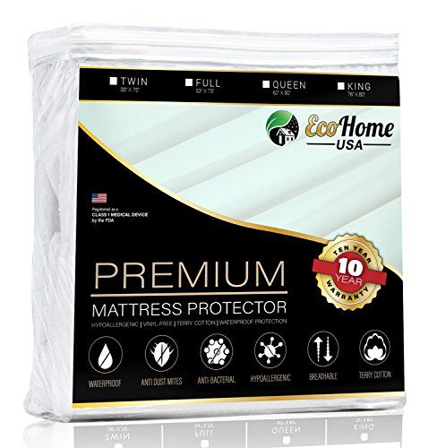 Photo 1 of Eco Home USA Premium Mattress Pad Protector - Waterproof & Hypoallergenic Cover - Vinyl Free, Terry Cotton Topper (Queen)
