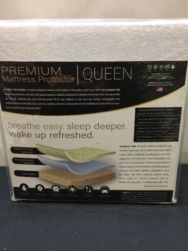 Photo 2 of Eco Home USA Premium Mattress Pad Protector - Waterproof & Hypoallergenic Cover - Vinyl Free, Terry Cotton Topper (Queen)
