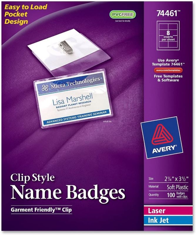 Photo 1 of AVE74461 - Badge Holder Kit w/Laser/Inkjet Insert 100 Count 
