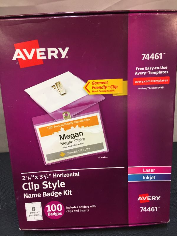 Photo 2 of AVE74461 - Badge Holder Kit w/Laser/Inkjet Insert 100 Count 
