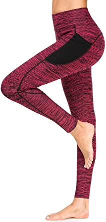 Photo 1 of Sugar Pocket Women's High Waist Yoga Leggings Tummy Control Workout Running Pants with Side Pockets, Rose, Large