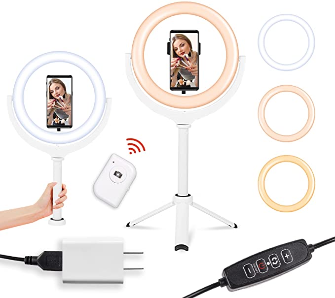 Photo 1 of 10" LED Selfie Ring Light for Computer/Laptop, Dimmable Phone Ring Light with Tripod Stand & Phone Holder for Video Conference Lighting Kit, Makeup Light for Live Streaming/Zoom/YouTube Video/Vlog
