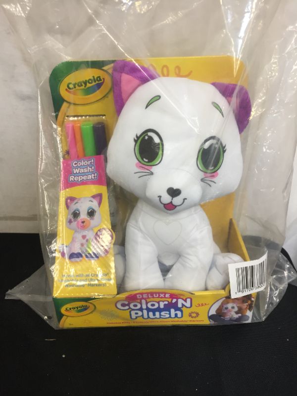 Photo 2 of Crayola Deluxe Color ‘N Plush Kitty, 10” Stuffed Animal - Draw, Wash, Reuse – with 2 Ultra-Clean Washable Fine Line Markers, 1 Ultra-Clean Washable Broad Line Marker, 1 Washable Stamp Marker
