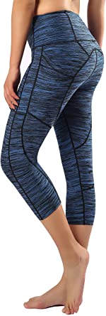 Photo 1 of Sugar Pocket Women's High Waist Yoga Leggings Tummy Control Workout Running Pants with Side Pockets, Blue, XL