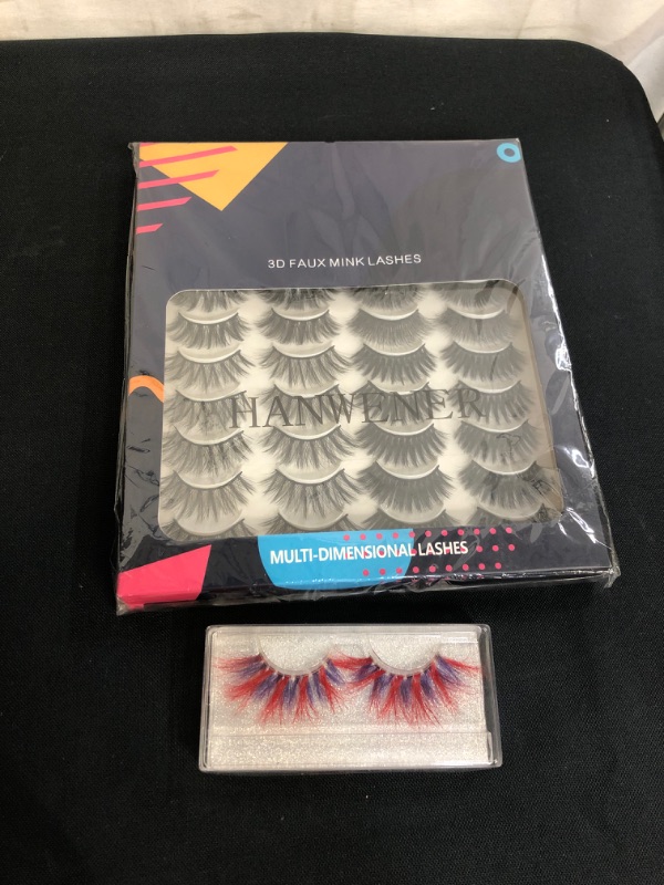 Photo 3 of 2PC LOT, HANWENER 20 Pairs False Eyelashes 4 Styles Eyelashes Pack 18MM Natural Fluffy Volume Faux Mink Lashes Pack, DAODER False Eyelashes Colored Lashes Red 25mm Wispy Dramatic Long Fluffy Eye Lashes Purple Mixed Fake Eyelashes (Baby Girl)
