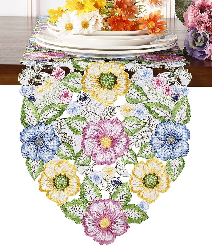 Photo 1 of 2PC LOT, GRANDDECO Flowery Table Runner 13"×34", Cutwork Embroidered Floral Flowers Dresser Scarf for Home Kitchen Dining Tabletop Decoration (Runner 13"×34", Flower-2), 
Happy Easter Pillow Covers 18x18 Inch Bunny Rabbit Cute Throw Pillowcase Home Sofa B