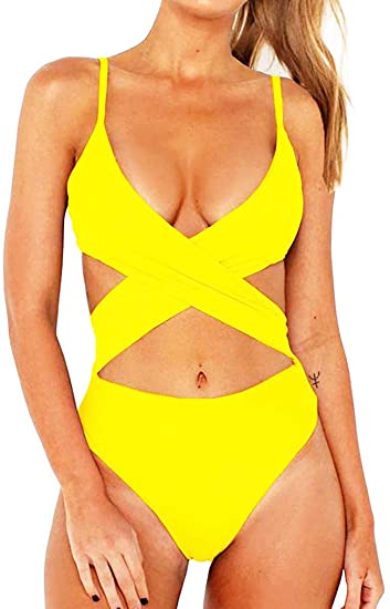 Photo 1 of Women Criss Cross Bathing Suit Cutout Swimwear Strappy One Piece Swimsuit
 SIZE M 