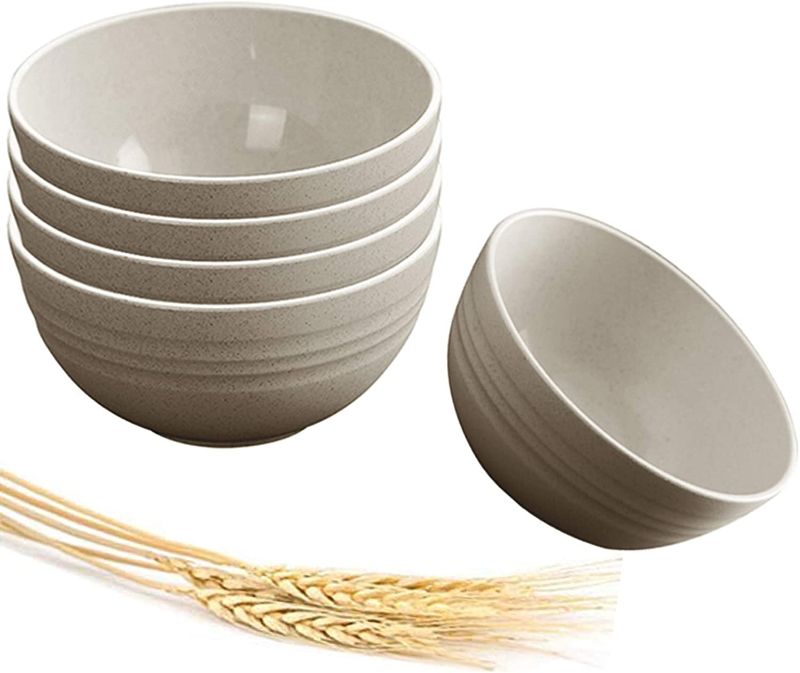 Photo 1 of 2PC LOT, Small Bowls Set of 5, 14 OZ Reusable Wheat Straw Bowl, Kitchen Bowls for Dessert Bowls for Serving Soup, Oatmeal, Pasta and Salad(Beige), ouyang Wok Spatula,Curved Design 304 Stainless Steel Spatula Turner with Heat Resistant Wooden Handle Cookin