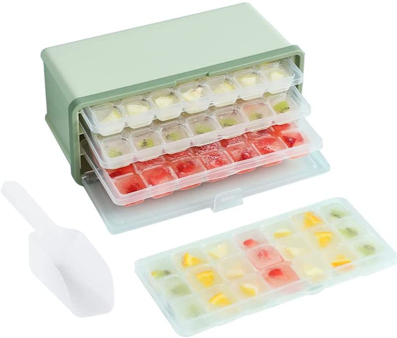Photo 1 of Ice Cube Tray With Lid and Bin- Silicone Ice Tray For Freezer | Comes with Ice Container, Scoop and Cover | Good Size Ice Bucket
