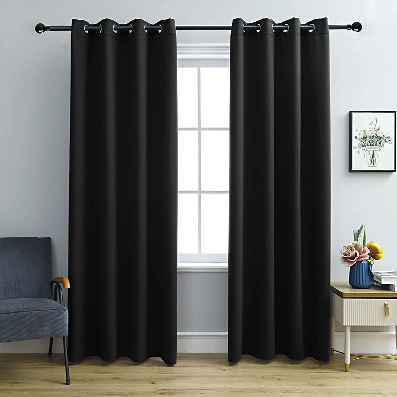 Photo 1 of ASODRILL Blackout Curtains & Drapes Thermal Insulated with Grommet Darkening Window Curtains for Bedroom/ Living Room (Black, 52''X 84'', 2 Panels)
