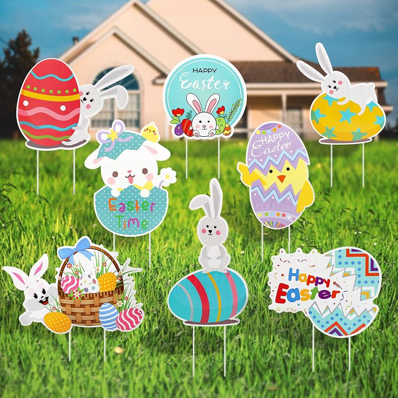 Photo 1 of 2PC LOT, SORANGEUN 8Pcs Easter Yard Signs-Waterproof Easter Yard Stakes for Decorations,Outdoor Easter Blow Up Yard Decorations,Garden Rabbits Chicken Egg Lawn Stakes for Easter Party Decor, WILDPARTY Easter Crafts for Kids Foam DIY Craft Kits Easter Hatc