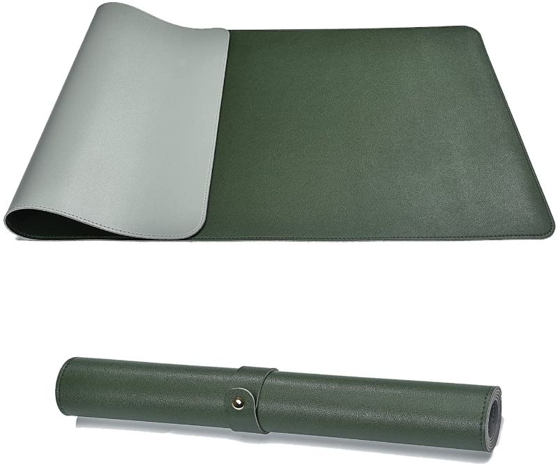 Photo 1 of Large Leather Desk Pad Mats Mouse Pads on Top of Desks Decorations?Dual-Sided Multifunctional Waterproof Office Desk Pad for Office Work/Home/Décor (31.5" x 15.7", Green+Silver)
