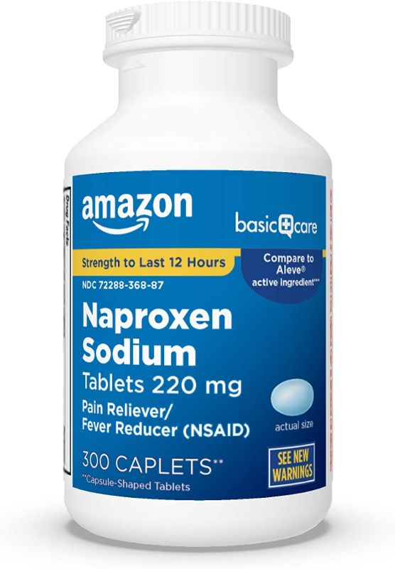 Photo 1 of 2PC LOT, Amazon Basic Care Naproxen Sodium Tablets, 300 Count EXP 05/22, Amazon Basic Care Extra Strength Pain Relief, Acetaminophen Caplets, 500 mg, 500 Count (Pack of 1) EXP 11/22
