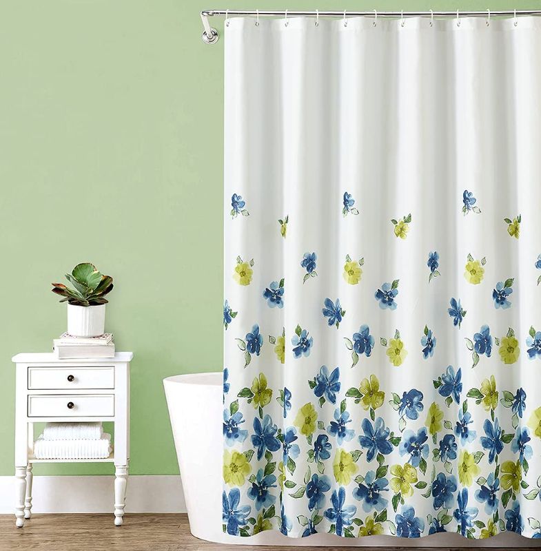 Photo 1 of Blue and Yellow Watercolor Flower Shower Curtain?Waterproof Floral Shower Curtains for Bathroom,Reinforced Metal Grommets?Easy Care with 12 Hooks,72"x72"
