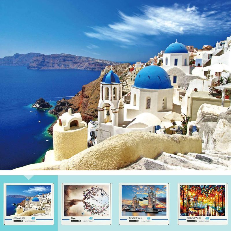 Photo 1 of LOOCH 1000 Piece Puzzles for Adults - Aegean Sea Adult Jigsaw Puzzles Educational Game - Puzzle Decoration Toys Gift for Kids - Challenging Family Puzzles for Fun, Hobby, Relaxation 27.5" x 19.7"
 3 COUNT 