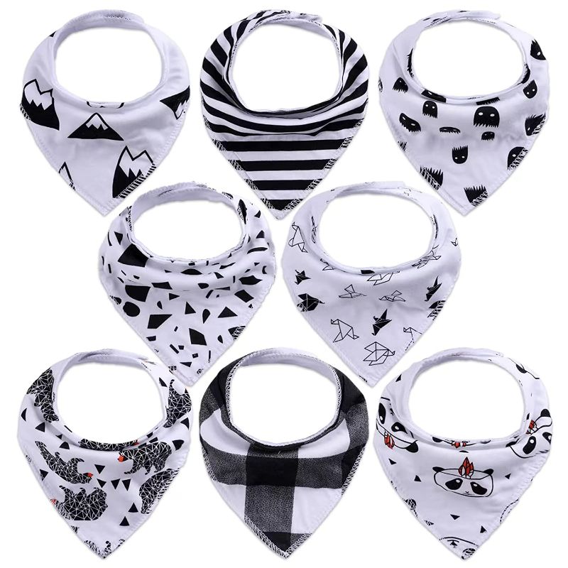 Photo 1 of 8 Pack Bibs Baby Bibs Bandana Bibs Gelisite Organic Cotton for Absorbent Drooling Teething Black Pattern GL000
 2 COUNT 