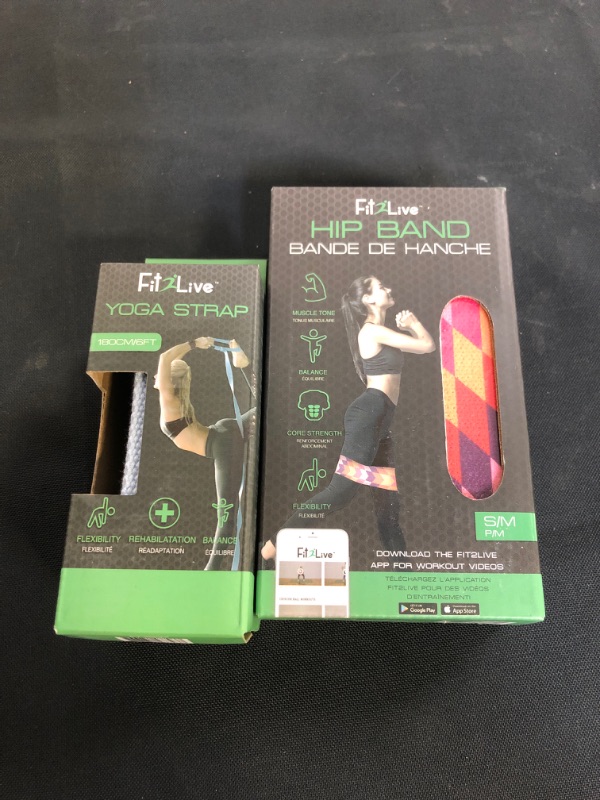 Photo 3 of 2PC LOT, Fit2Live Anti-Slip Hip Resistance Band for Thigh Toning and Leg Exercise - Workout Equipment for Home Gym, Strength Training, and Weightlifting, Fit2Live Yoga Strap with Adjustable D Ring - Aids Pose Expression, Provides Support and Reduces Strai