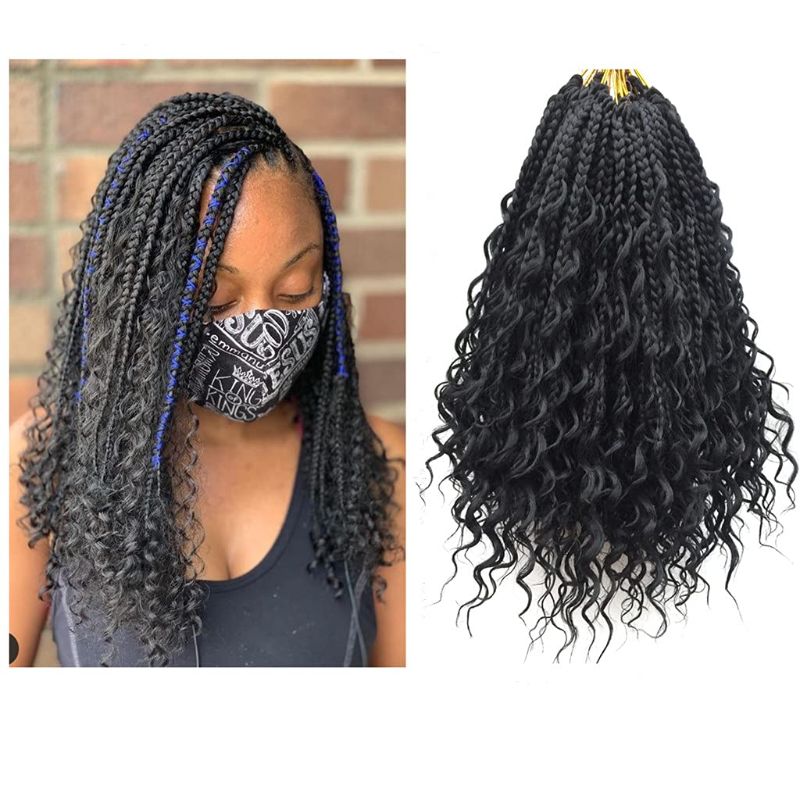 Photo 1 of 14 Inch Curly Ends Prelooped Bohemian Goddess Box Braids Crochet Hair Braiding Hair 6 Packs Crochet Box Braids Hair for Black Women (1B, 14 Inch)
