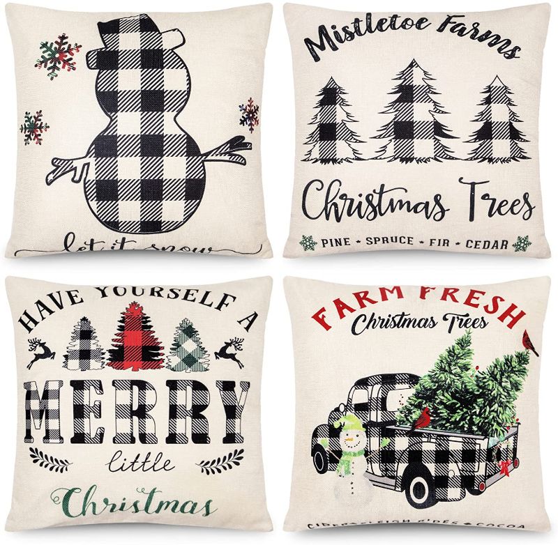 Photo 1 of 2PC LOT, Roberly Farmhouse Christmas Pillow Covers 18x18 Inch, Home Decorative Christmas Throw Pillow Covers, Black Buffalo Check Christmas Decorations Pillow Cases for Sofa Couch Cushion Set of 4, Christmas Letter to My Daughter Throw Blanket, Ultral Sof