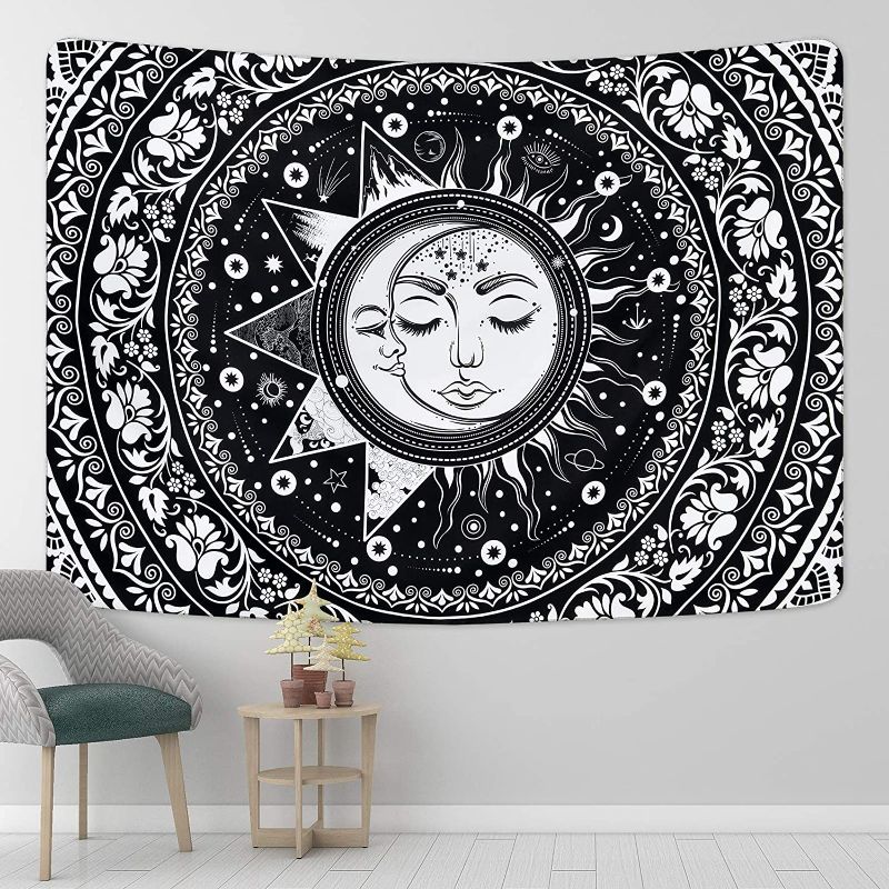 Photo 2 of 3PC LOT, Magnolia Wreath Love Garden Flag Vertical Double Sized,Holidays Valentine's Day Anniversary Wedding Mother's Day Yard Outdoor Decoration 12.5 x 18 Inch, Black and White Tapestry Mystic Sun and Moon Tapestries Bohemian Floral Tapestry Black Flower