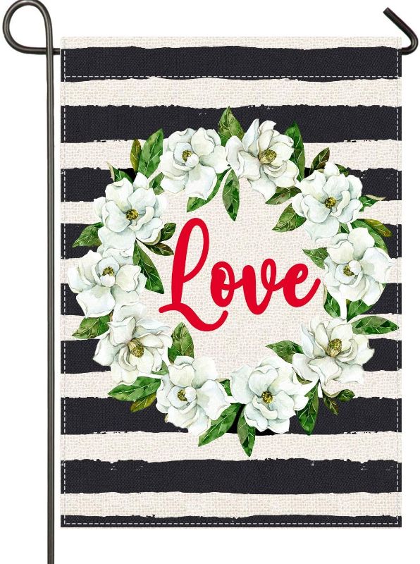 Photo 1 of 3PC LOT, Magnolia Wreath Love Garden Flag Vertical Double Sized,Holidays Valentine's Day Anniversary Wedding Mother's Day Yard Outdoor Decoration 12.5 x 18 Inch, Black and White Tapestry Mystic Sun and Moon Tapestries Bohemian Floral Tapestry Black Flower