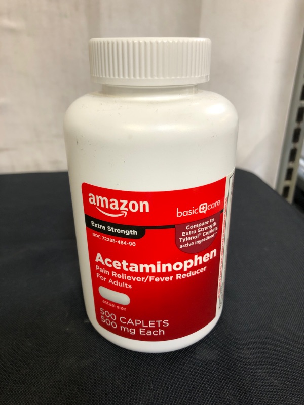 Photo 3 of Amazon Basic Care Extra Strength Pain Relief, Acetaminophen Caplets, 500 mg, 500 Count (Pack of 1)
 EXP 12/22