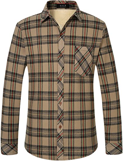 Photo 1 of SSLR Mens Plaid Shirt Fleece Lined Button Down Long Sleeve Flannel Shirt for Men, SIZE S