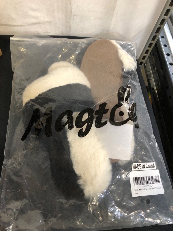 Photo 2 of Magtoe Women's Slippers Faux Synthetic Fur House Indoor Outdoor Shoes Non Slip, Black White
 SIZE 9/10
