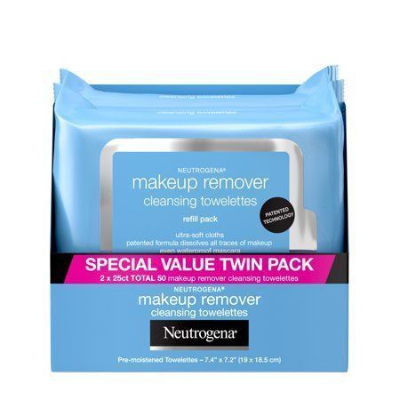 Photo 1 of "Neutrogena Makeup Remover Cleansing Face Wipes, Daily Cleansing Facial Towelettes to Remove Waterproof Makeup and Mascara, Alcohol-Free, Value Twin Pack, 25 Count, 1 Pack OF 2 PCS "
