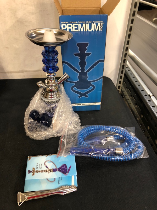 Photo 2 of 12 Inches Sunflower Complete Hookah Set, Modern 1 Hose Hookah Kit with Hookah Accessories - Blue Hookah Set
