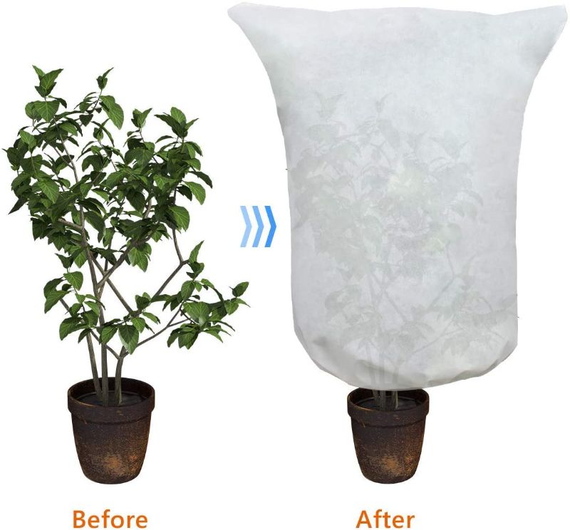 Photo 2 of 2 Pack Plant Frost Protection Cover Bags 2.1 oz/m² Winter Warm Frost Cloth Blanket 35.4" x 59" Polypropylene Garden Fabric Protecting Fruit Tree Potted Plants
