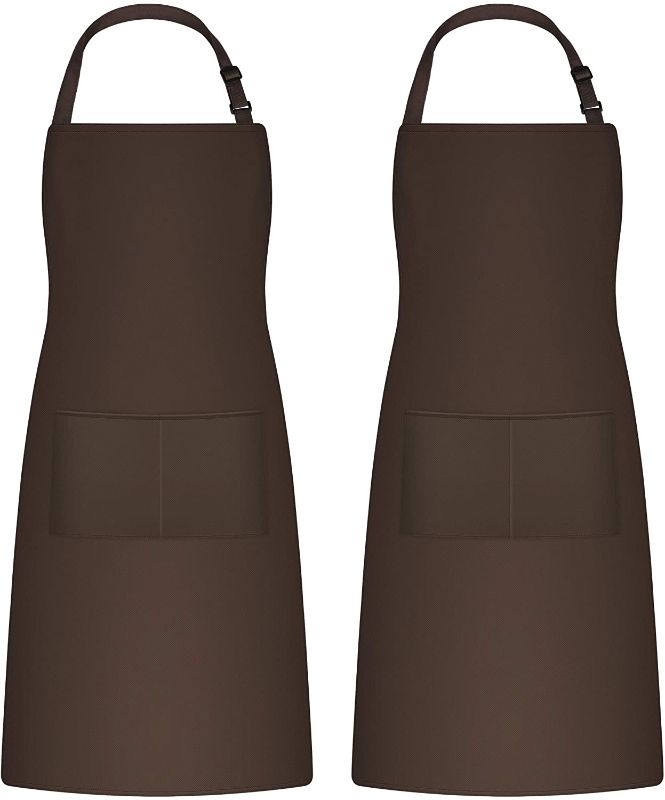 Photo 1 of 2PC LOT, Puroma Adjustable Bib Apron Waterdrop Resistant with 2 Pockets, Unisex Cooking Kitchen Aprons for Chef Couple BBQ Painting (Brown, green) 
