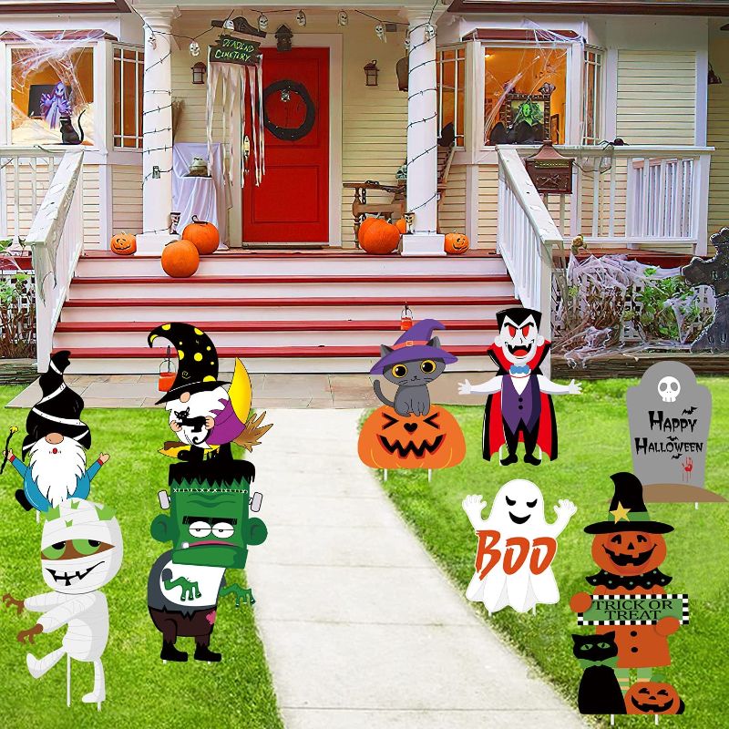Photo 1 of 2PC LO, Buddy Halloween Yard Signs, 9 Styles Halloween Yard Decor, Ghost Trick or Treat Pumpkin Corrugate Halloween Yard Stakes for Halloween Yard Lawn Party Decor, 9 PCS Large Yard Signs with Stakes, HALLOWEEN Outdoor Decorative Signs, Include Many Hallo