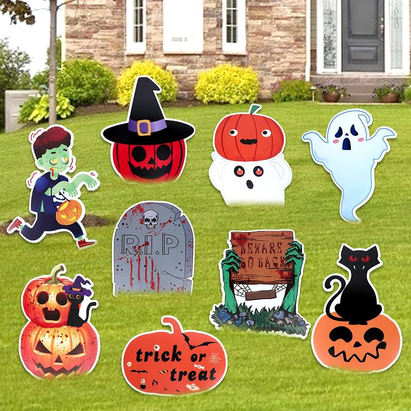 Photo 1 of 2PC LO, Buddy Halloween Yard Signs, 9 Styles Halloween Yard Decor, Ghost Trick or Treat Pumpkin Corrugate Halloween Yard Stakes for Halloween Yard Lawn Party Decor, 9 PCS Large Yard Signs with Stakes, HALLOWEEN Outdoor Decorative Signs, Include Many Hallo