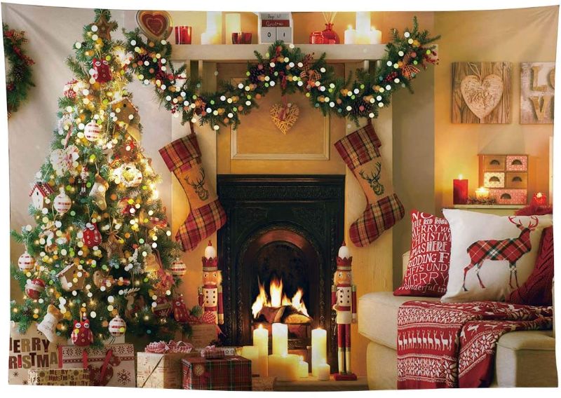 Photo 1 of Allenjoy 7x5ft Christmas Fireplace Photography Backdrop Supplies for Newborn Kids Birthday Party Baby Shower Merry Xmas Home Decors Cake Smash Studio Professional Photoshoot Props Favors
