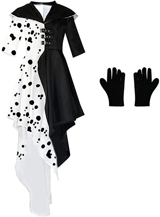Photo 1 of 2021 Cruella Dalmatian Dress Halloween Costume with Gloves Women's Cruella Deville Costume Dress
 SIZE 3XL 