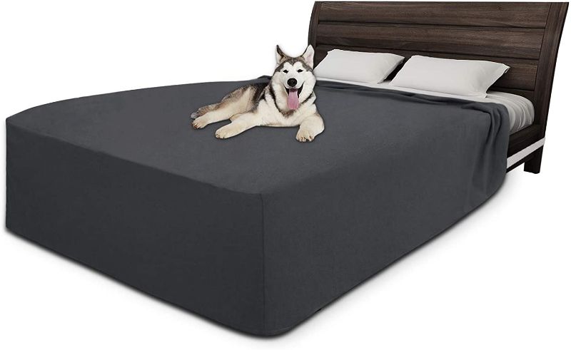 Photo 1 of Easy-Going 100% Waterproof Fleece Bed Cover Washable Furniture Protector Cover Soft and Comfortable Fabric Reusable Incontinence Bed Under Pads for Pets Kids Children Dog Cat(Full,Dark Gray)
