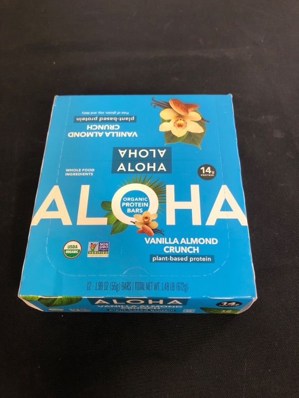 Photo 2 of ALOHA Organic Plant Based Protein Bars - Vanilla Almond Crunch - 12 Count, 1.9oz Bars - Vegan, Low Sugar, Gluten-Free, Paleo, Low Carb, Non-GMO, Stevia-Free, Soy-Free, Sugar Alcohol Free EXP 12/07/22
