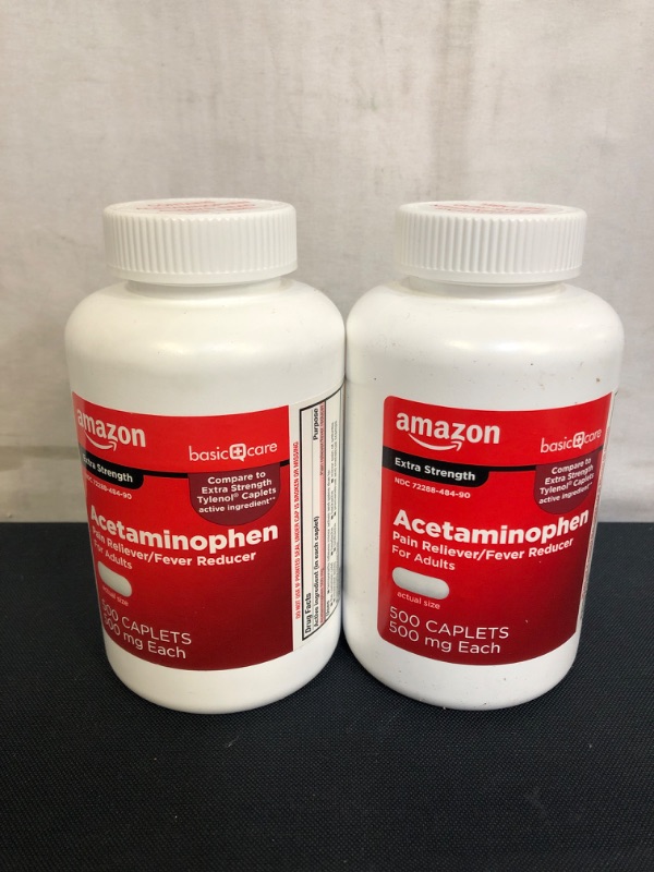 Photo 2 of Amazon Basic Care Extra Strength Pain Relief, Acetaminophen Caplets, 500 mg, 500 Count (Pack of 1)
 EXP 11/22, 2 COUNT 