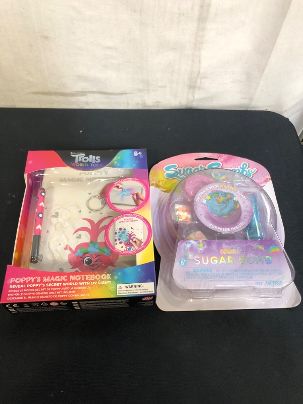 Photo 3 of 2PC LOT, WOW! PODS Poppy's Color Change Secret Journal, Sugar Bombs by Horizon Group USA, Design & Decorate Your Own Galactic Themed Fizzing Bomb.Fizz In Bowl to Revel Hidden Surprise Gift.Embellish With Whipped Soap,Confetti,Sprinkles & More.Purple & Blu