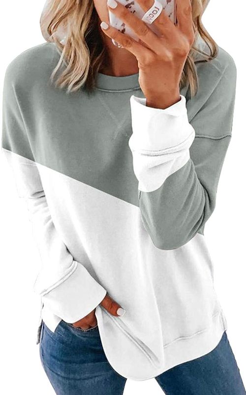 Photo 1 of Enafad Women Long Sleeve Crew Neck Shirts Casual Color Block Pull Over Tops (XL)