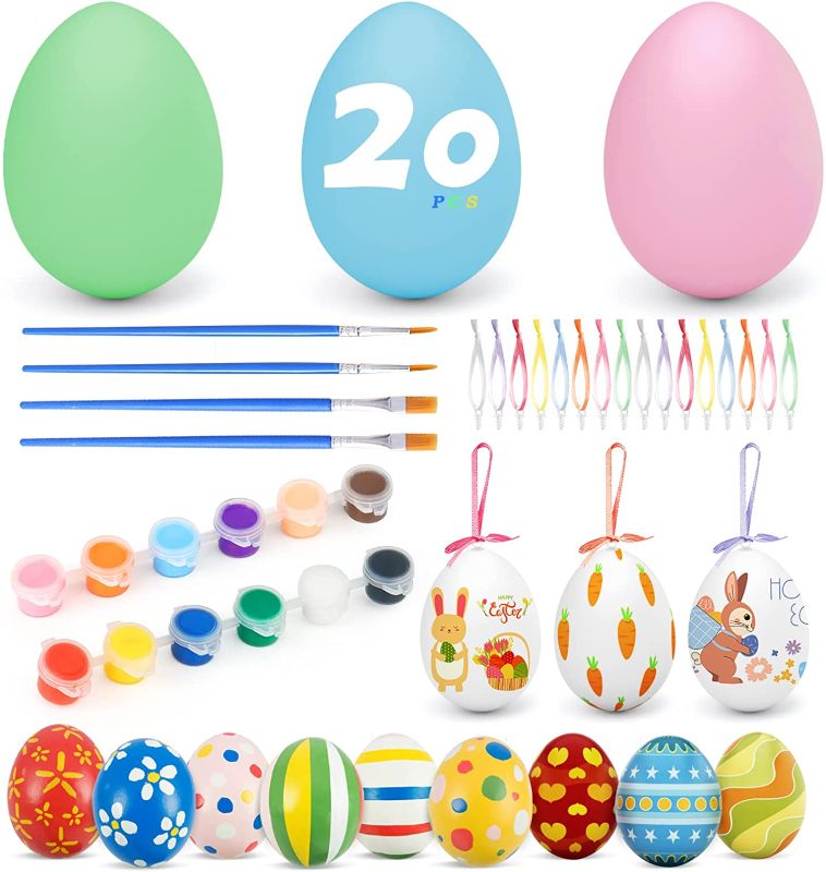 Photo 1 of 20 Pieces Easter Eggs Decorations Kit, KETIEE Easter Hanging Eggs Easter Tree Decorations Ornaments DIY Creative Crafts Colorful Plastic Easter Eggs for Kids Home Party Supplies Spring Decorations
