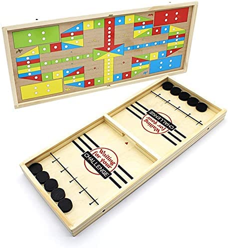 Photo 1 of Fast Sling Puck Game, Table Game,2 in 1 with Fight Chess Game - Wood Board - Suitable Size with Convenient-Storage and Easily-Taking for Kids Child & Family
