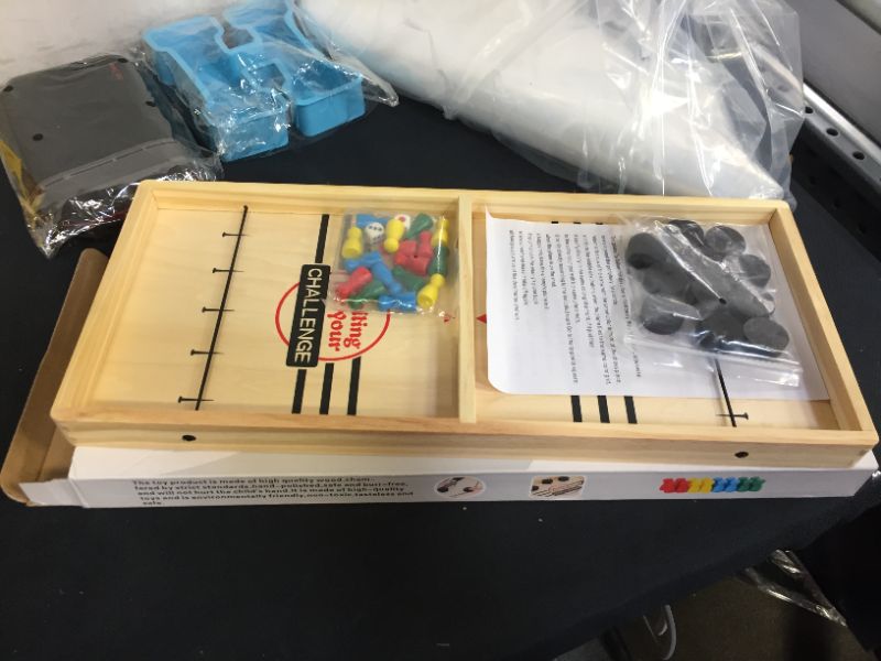 Photo 1 of Fast Sling Puck Game, Table Game,2 in 1 with Fight Chess Game - Wood Board - Suitable Size with Convenient-Storage and Easily-Taking for Kids Child & Family
