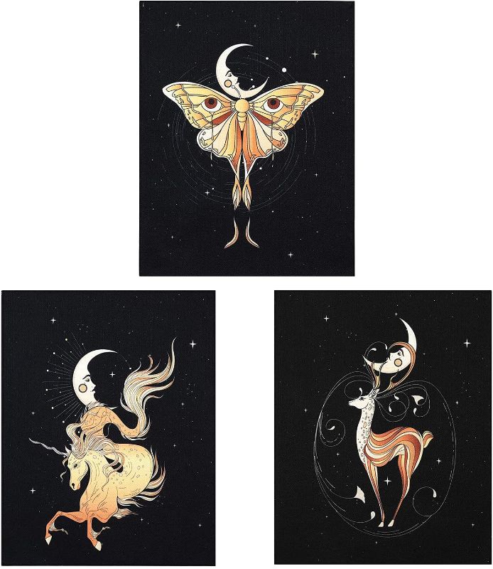 Photo 1 of 3 PCS Butterfly Tarot Card Tapestry Wall Hanging - Erikord Sea Horse/Buck/Moon Aesthetic Tapestry Indie Tapestry Small Black Gold Tapestries for Bedroom Living Room(19.7 × 23.6 inches)
